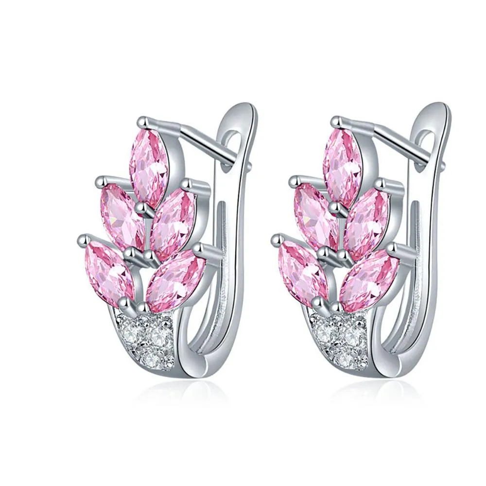 High-Toned Leaves Shape Cubic Zircon Silver Color Hoop Earrings