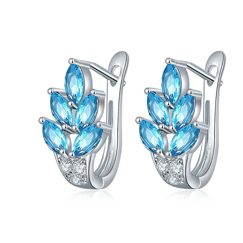 High-Toned Leaves Shape Cubic Zircon Silver Color Hoop Earrings