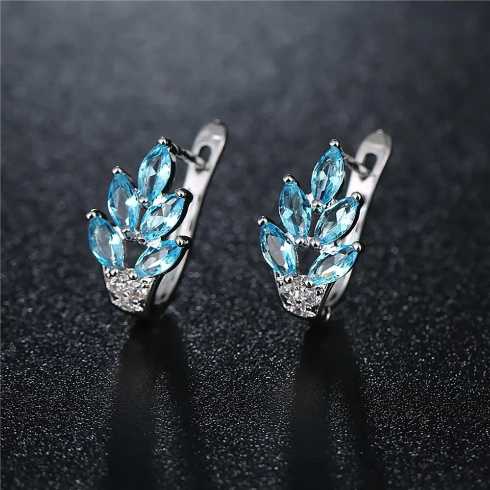 High-Toned Leaves Shape Cubic Zircon Silver Color Hoop Earrings