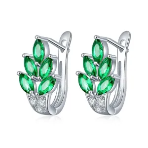 High-Toned Leaves Shape Cubic Zircon Silver Color Hoop Earrings
