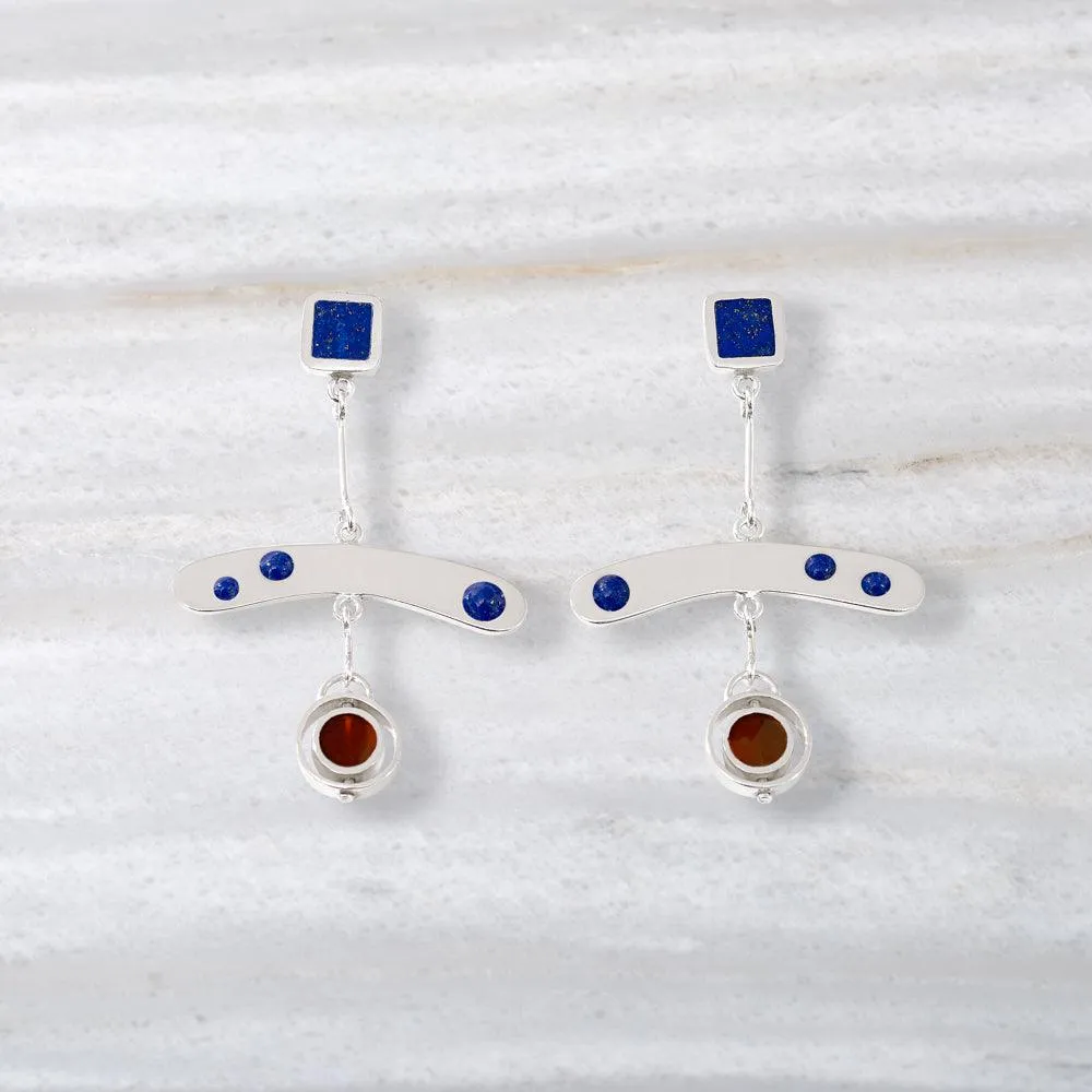 ISHKAR Lapis Lazuli and Agate Malalai Earrings in Silver