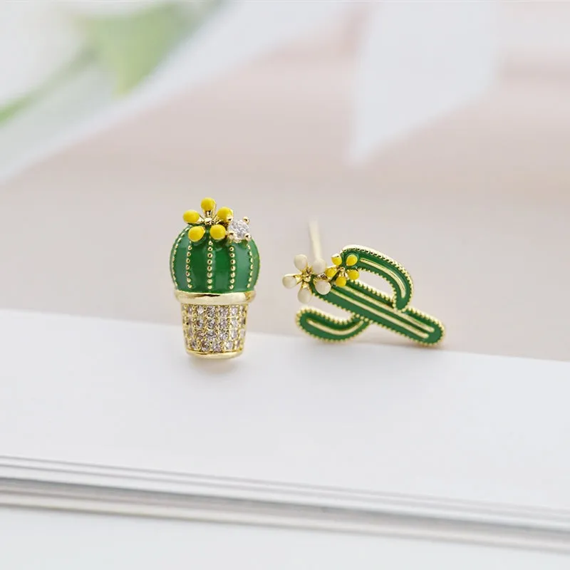Kawaii Silver Irregular Cactus Earrings