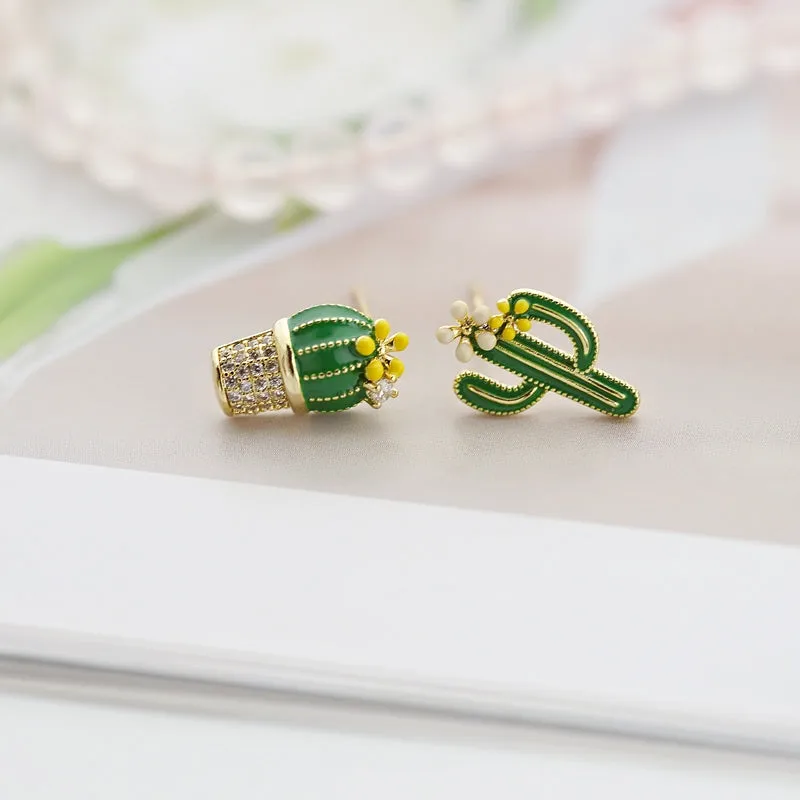 Kawaii Silver Irregular Cactus Earrings
