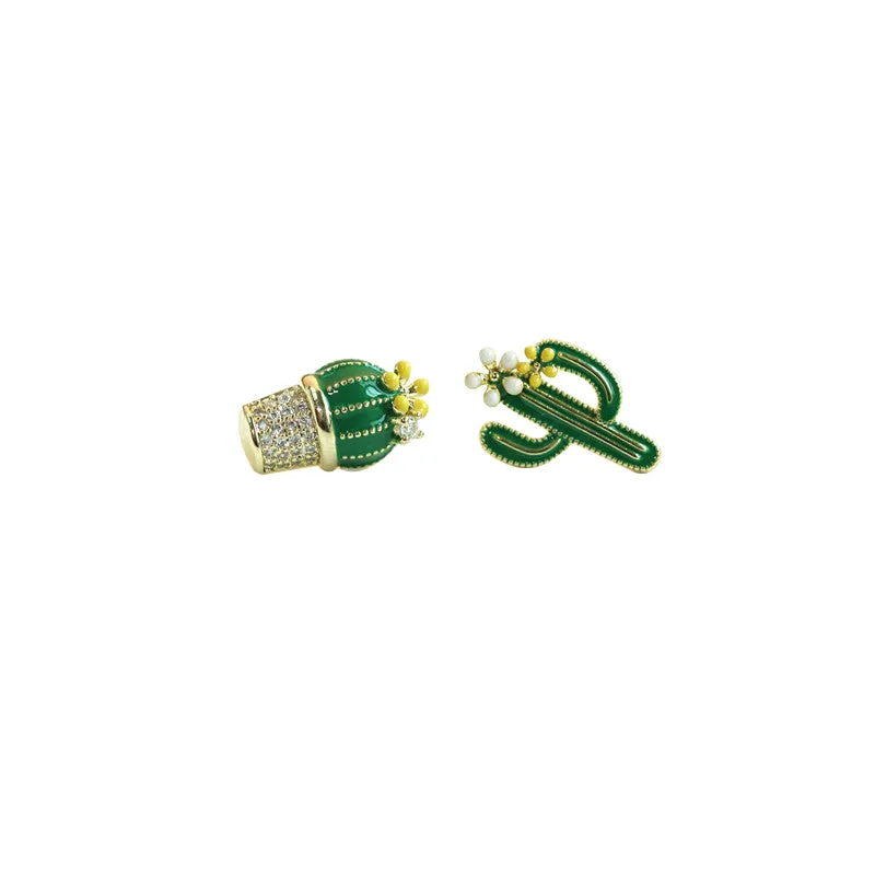 Kawaii Silver Irregular Cactus Earrings