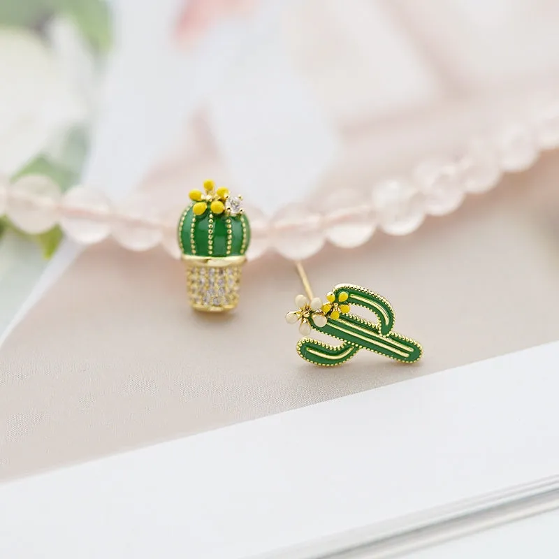 Kawaii Silver Irregular Cactus Earrings