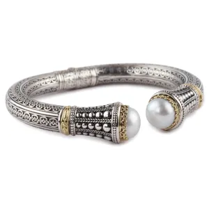 Konstantino Silver and 18K Gold Pearl Classics Tip Cuff Bracelet