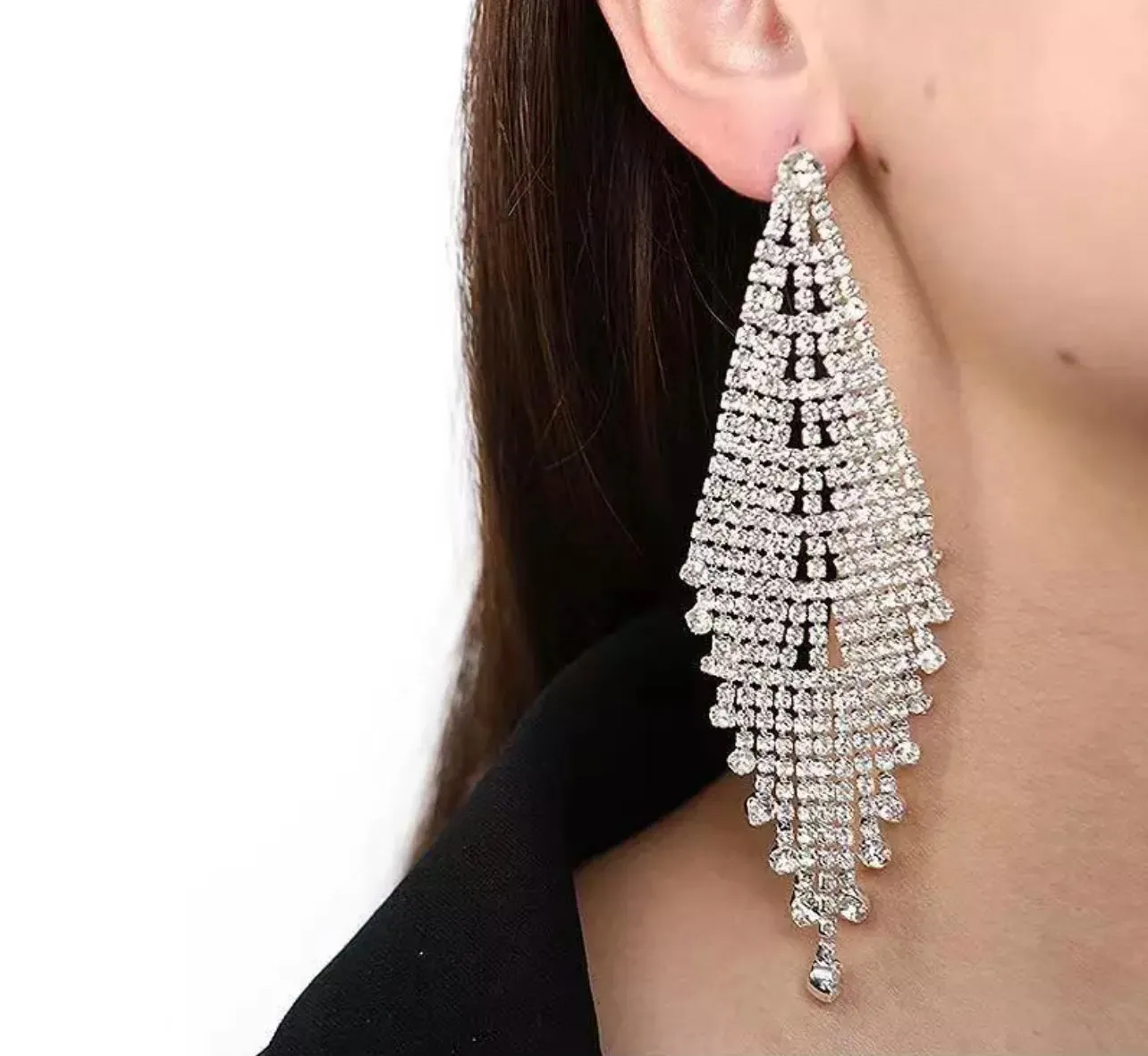 KYLIE - clear silver chandelier rhinestone earrings