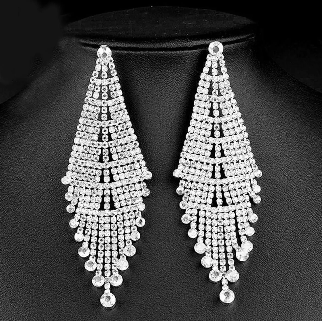KYLIE - clear silver chandelier rhinestone earrings