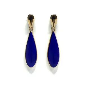 Lapis Earrings Dangle Tear Drop Inlaid