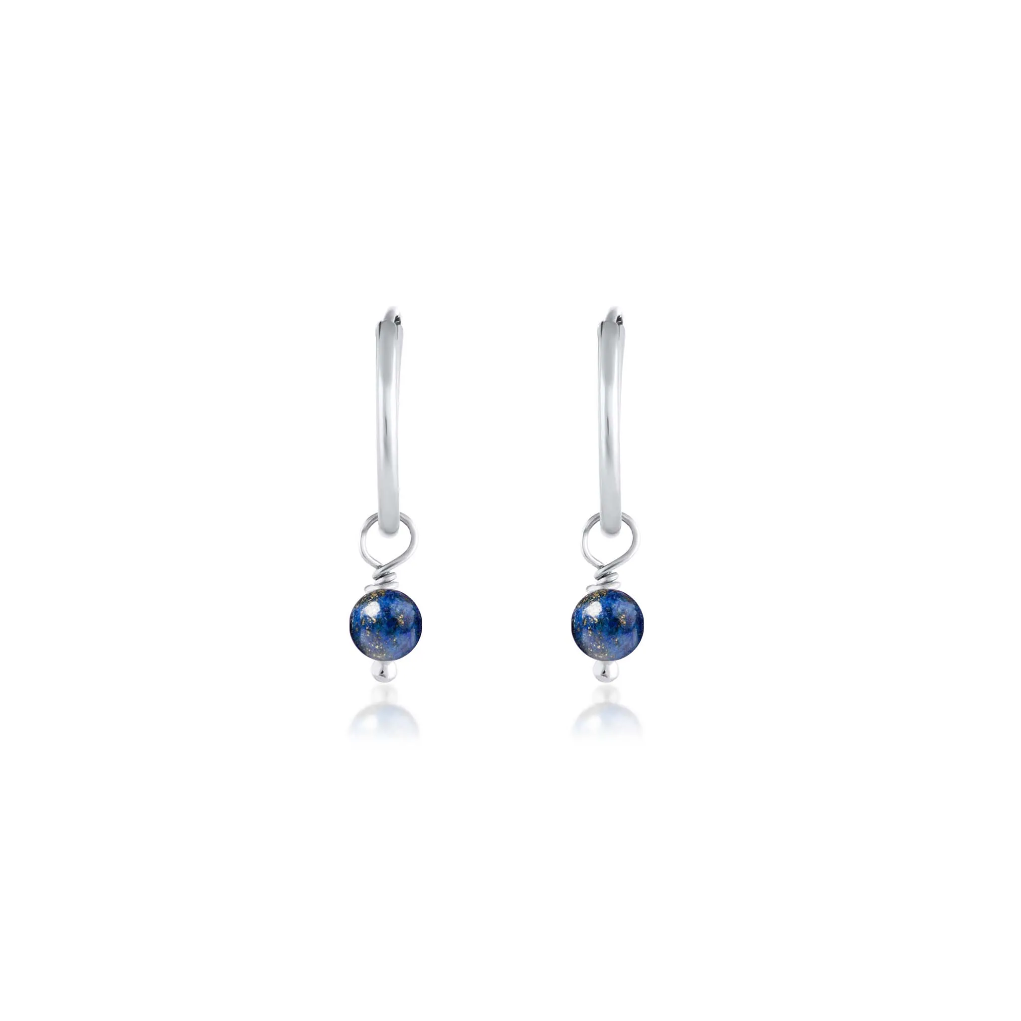 Lapis Lazuli Beads Charm Hoop Earrings in Sterling Silver