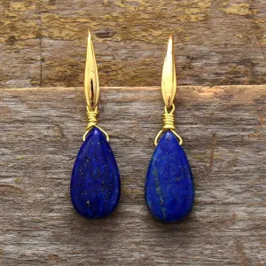 Lapis Lazuli Drop Pendant Handmade Earrings Elegant European And American Popular