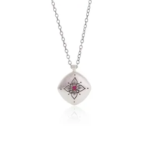 Lotus Cushion Pendant with Ruby in Sterling Silver by Adel Chefridi