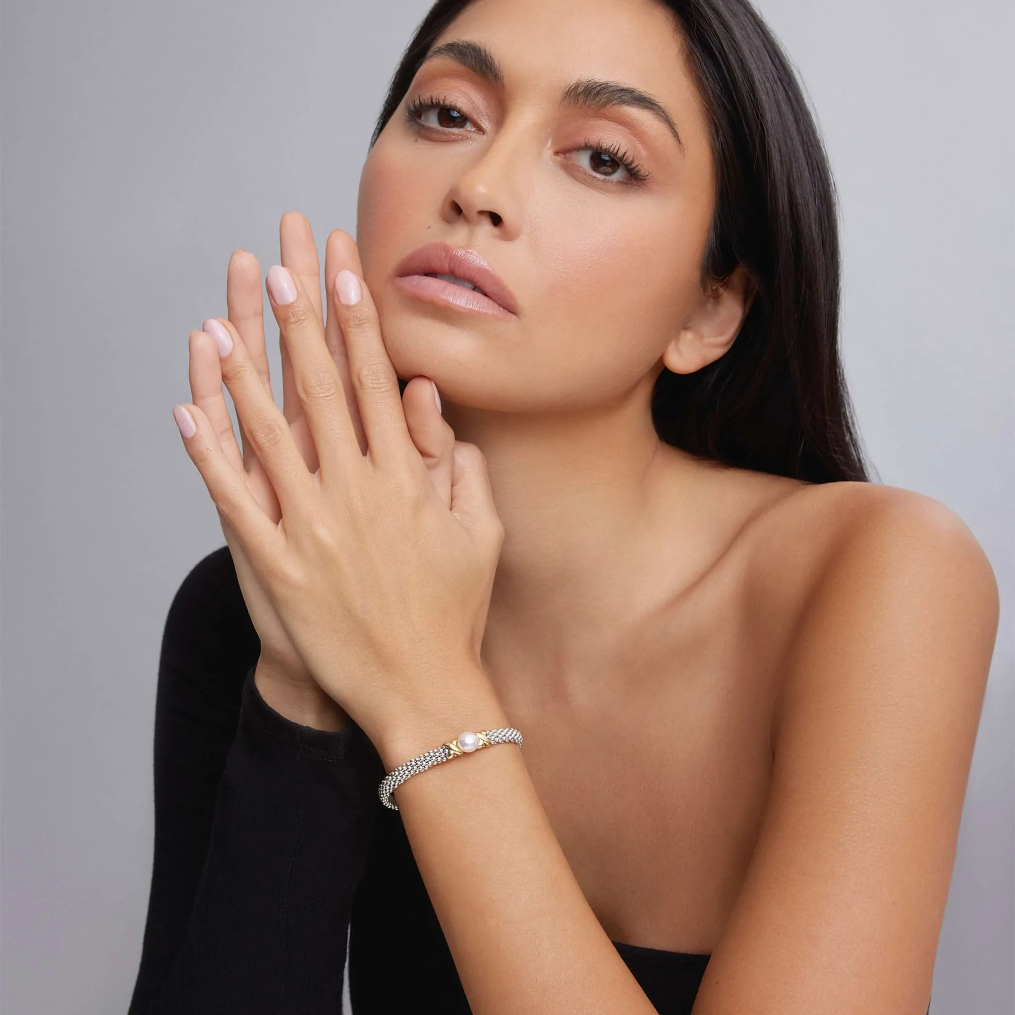Luna Two-Tone X Pearl Caviar Bracelet | 6mm