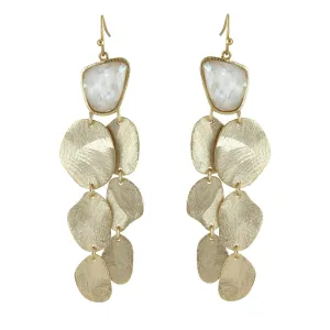 Marcia Moran Heather Disc  Drop Earrings with Cracked Mother of Pearl  and Gold on Wire Hook