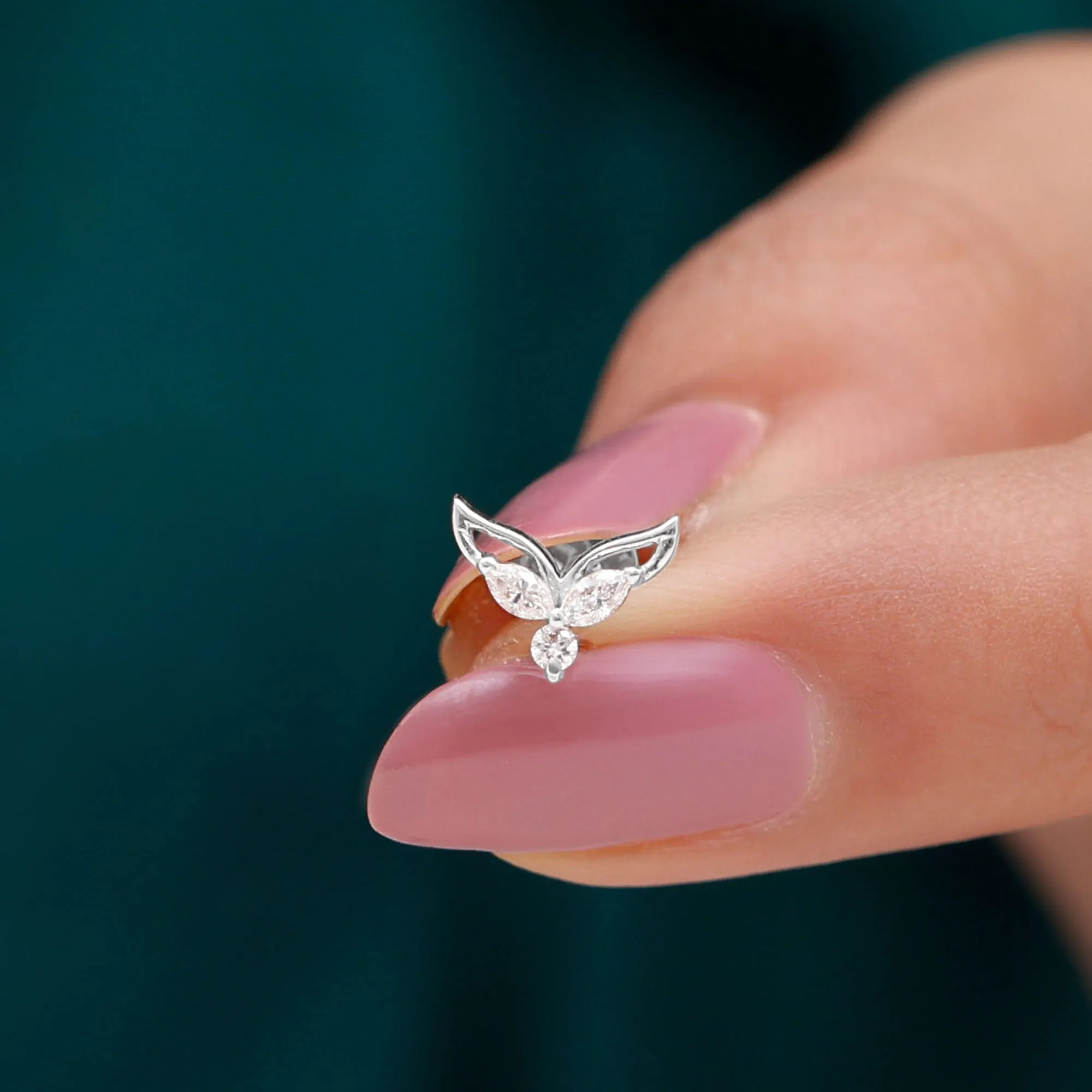 Marquise Moissanite Leaf Earring for Cartilage Piercing