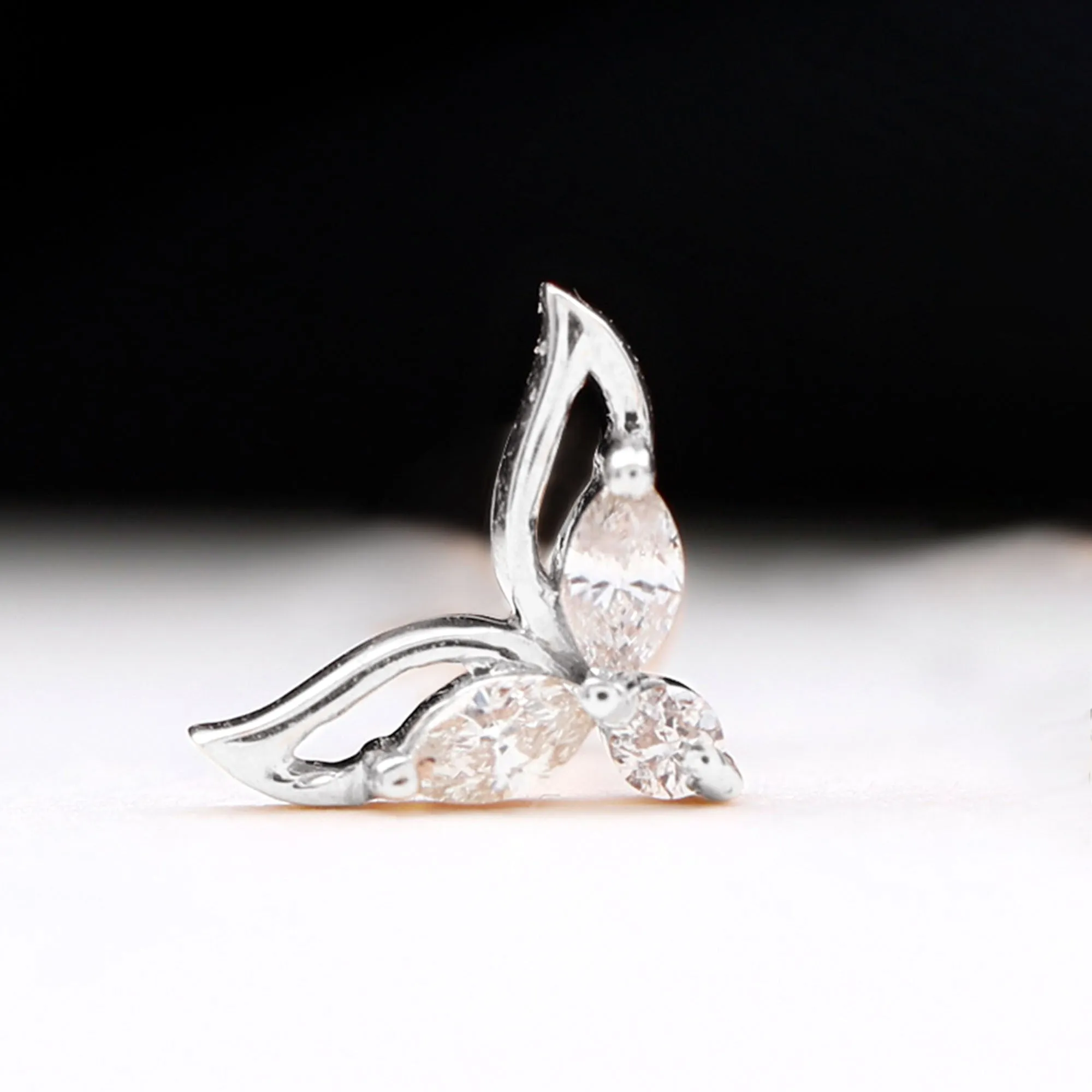 Marquise Moissanite Leaf Earring for Cartilage Piercing