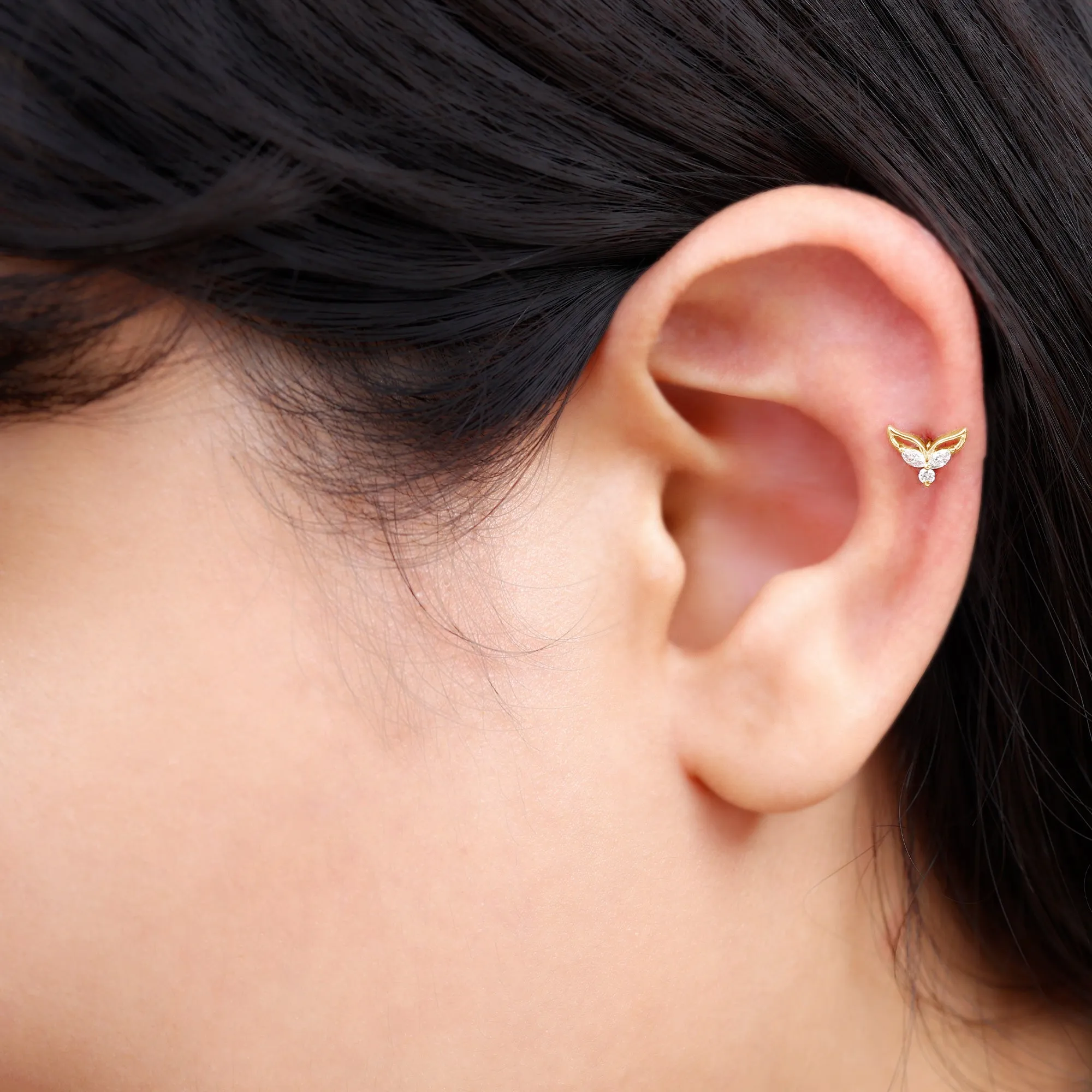 Marquise Moissanite Leaf Earring for Cartilage Piercing