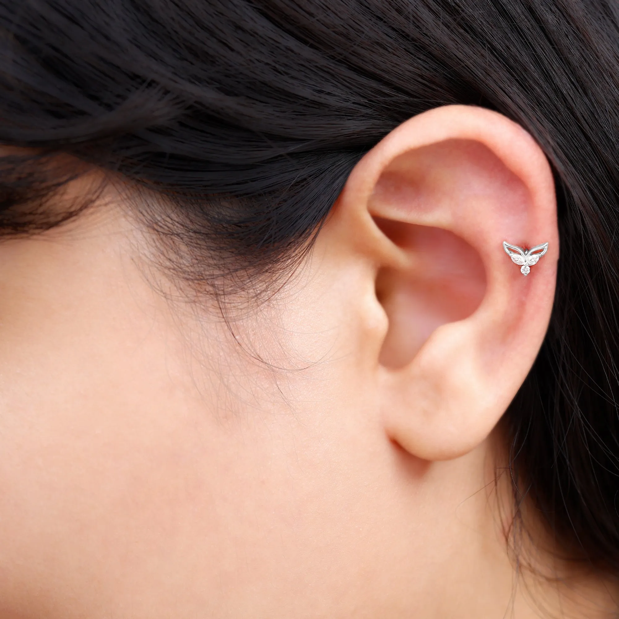 Marquise Moissanite Leaf Earring for Cartilage Piercing