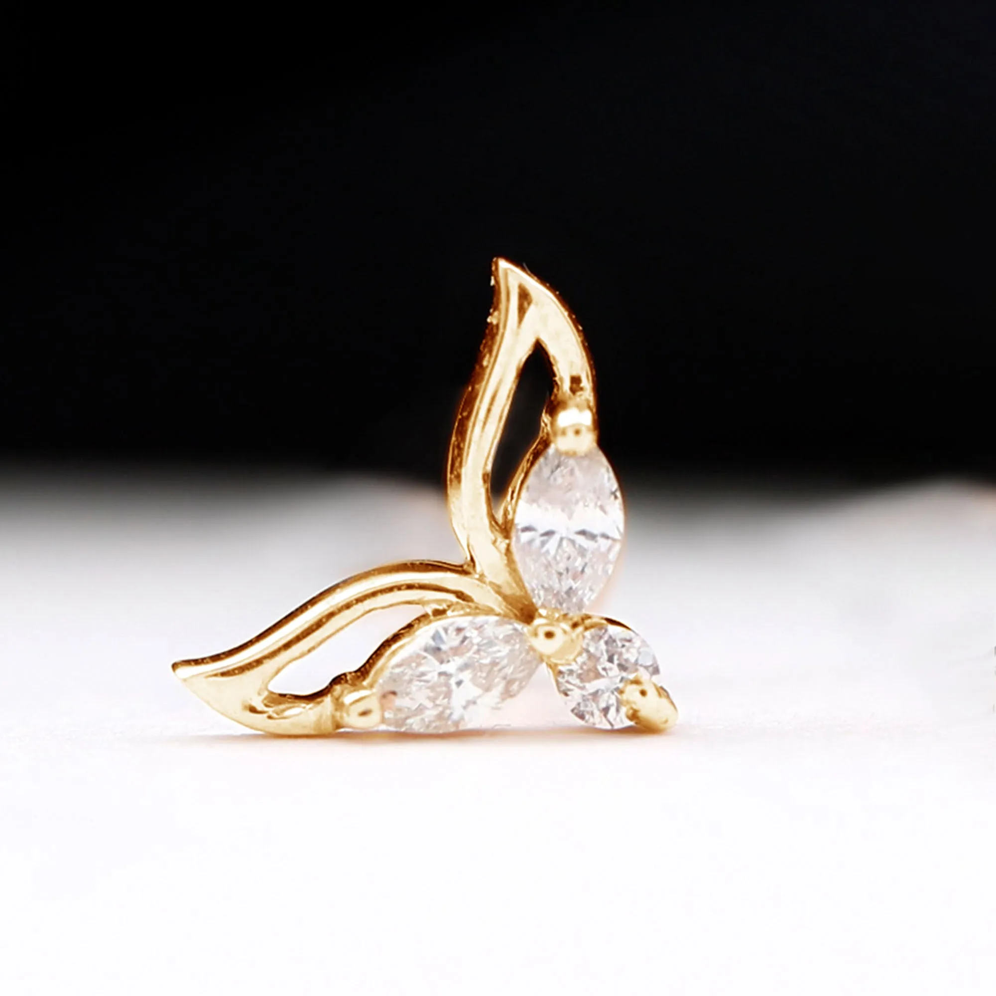 Marquise Moissanite Leaf Earring for Cartilage Piercing