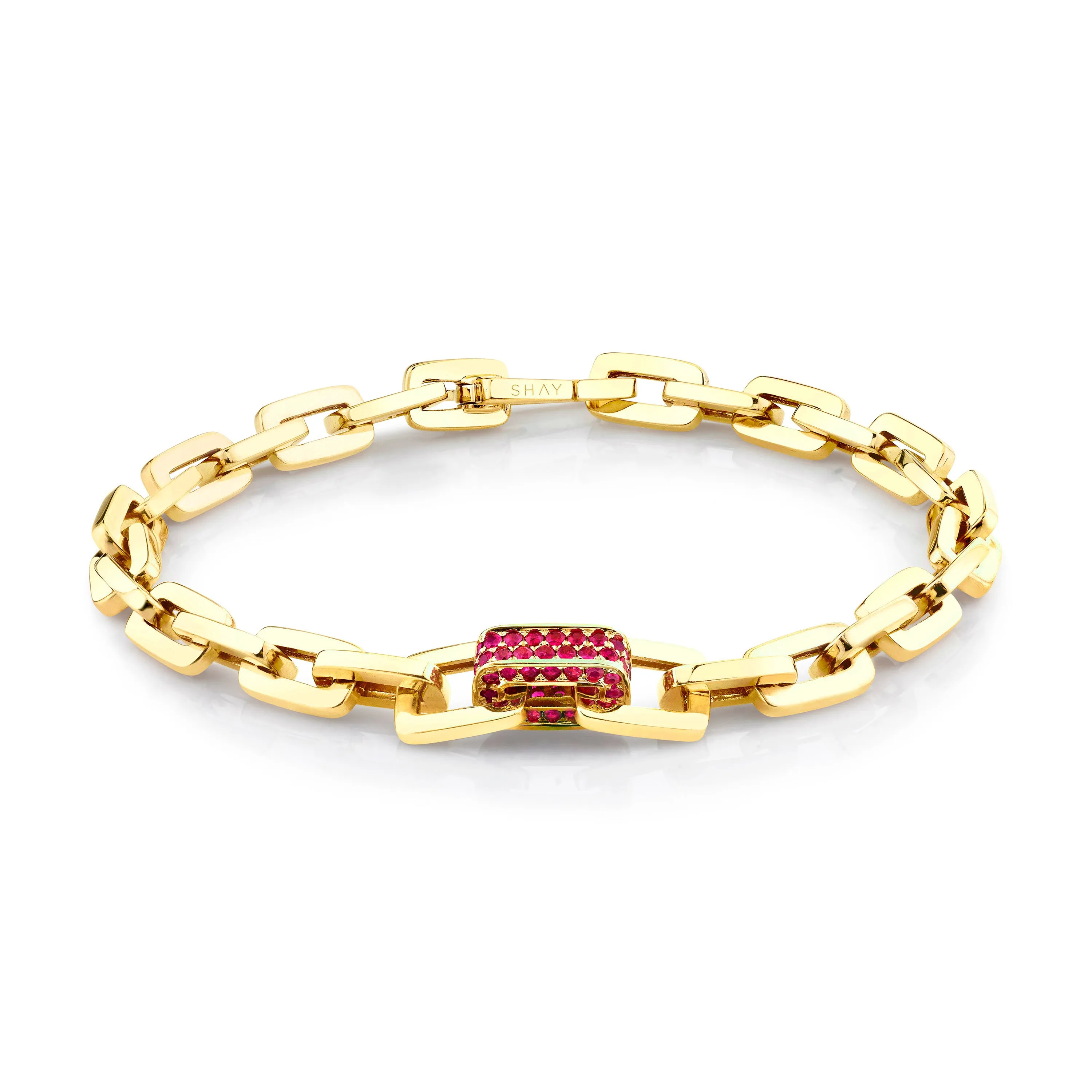 MEN'S SINGLE PAVE RUBY SOLID GOLD MINI DECO LINK BRACELET