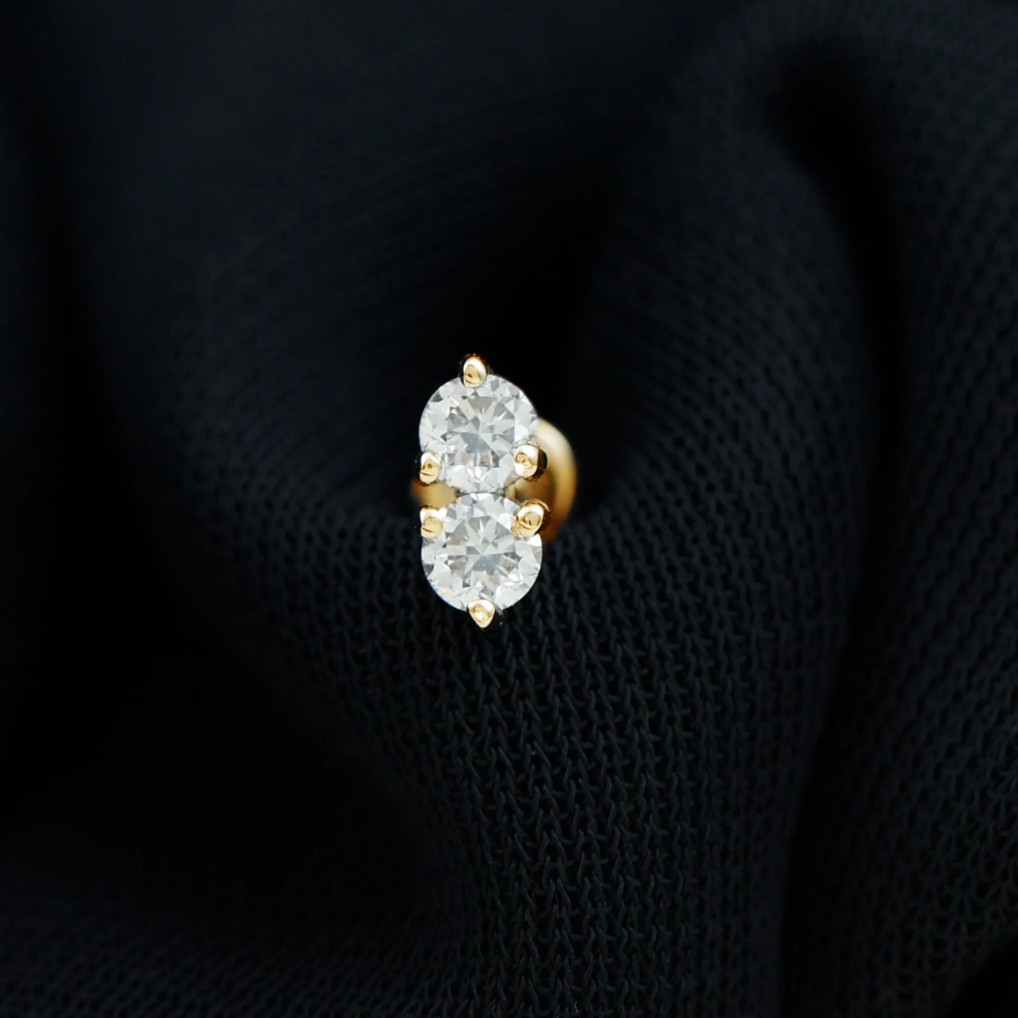 Minimalist Diamond 2 Stone Earring for Tragus Piercing