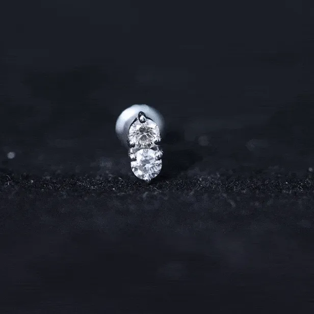Minimalist Diamond 2 Stone Earring for Tragus Piercing