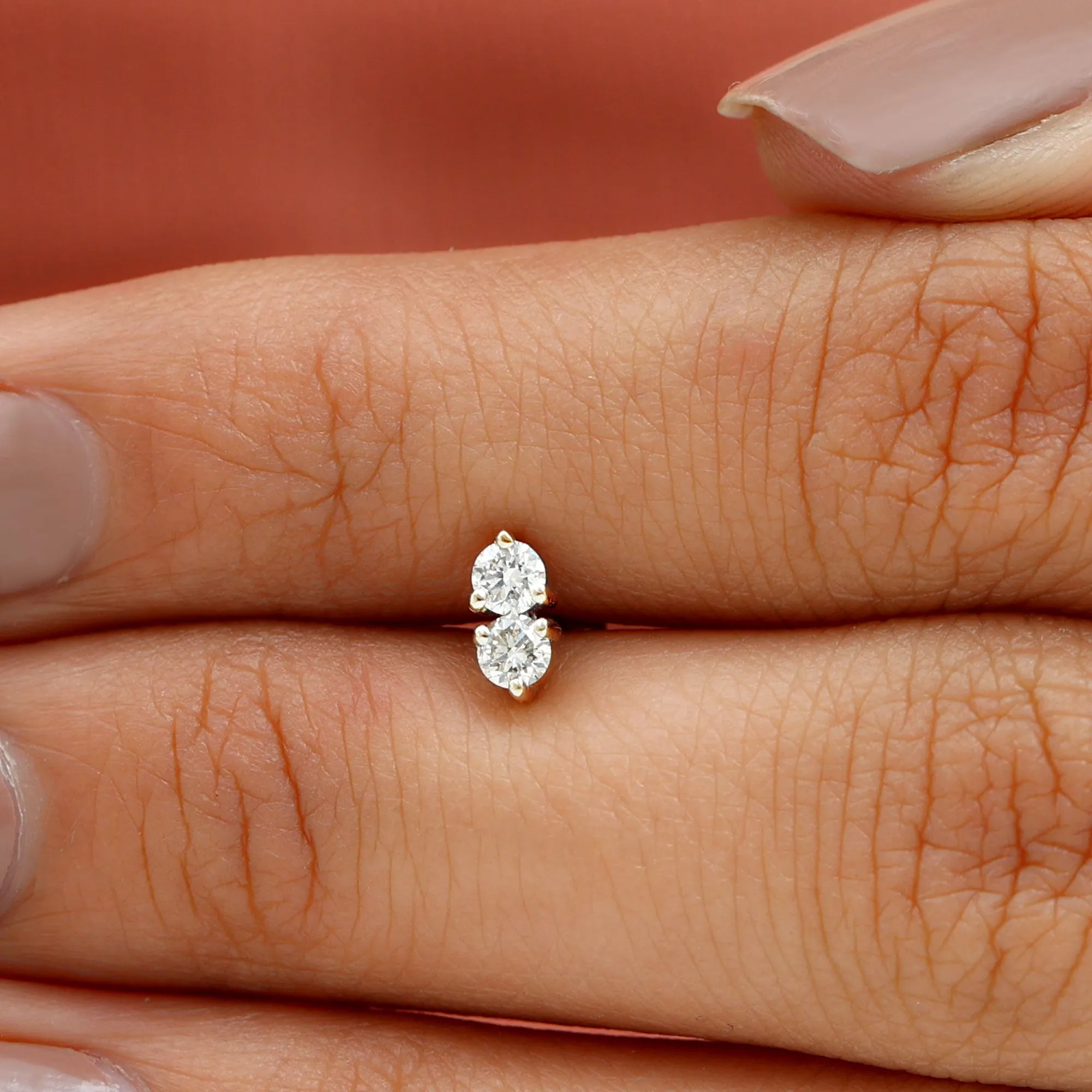 Minimalist Diamond 2 Stone Earring for Tragus Piercing