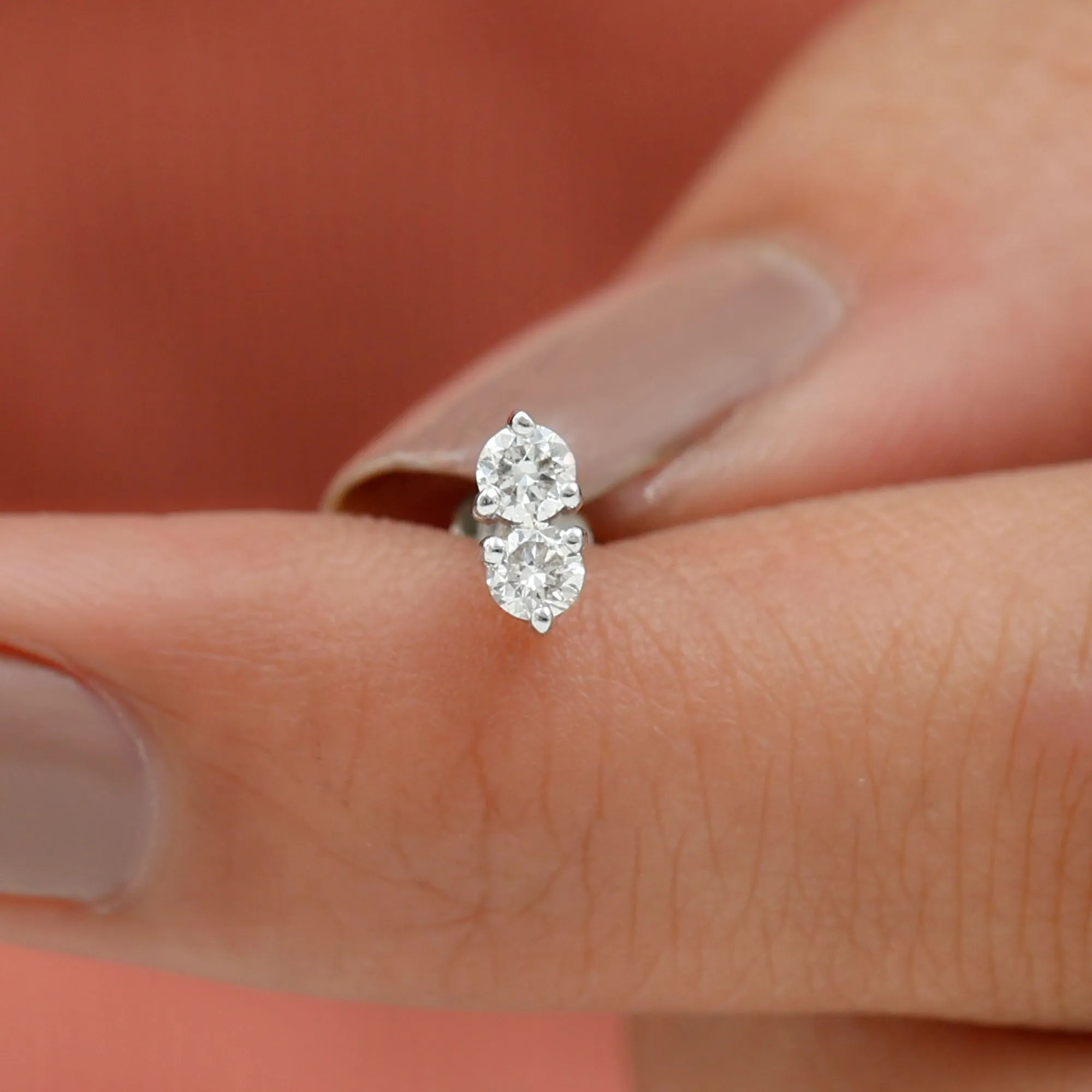 Minimalist Diamond 2 Stone Earring for Tragus Piercing