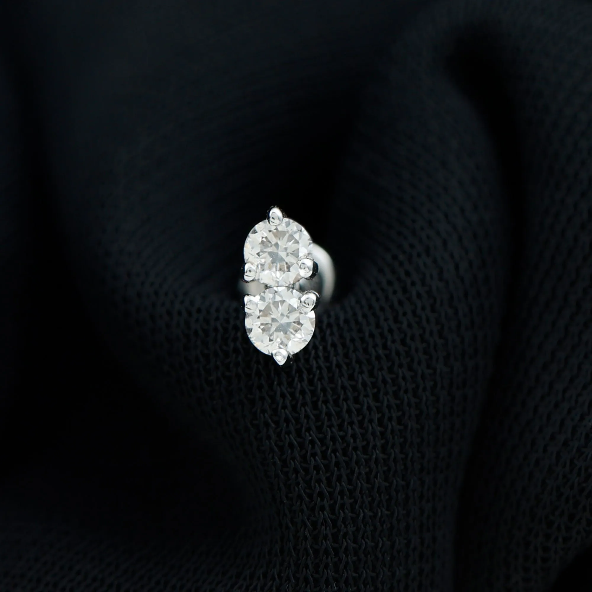 Minimalist Diamond 2 Stone Earring for Tragus Piercing