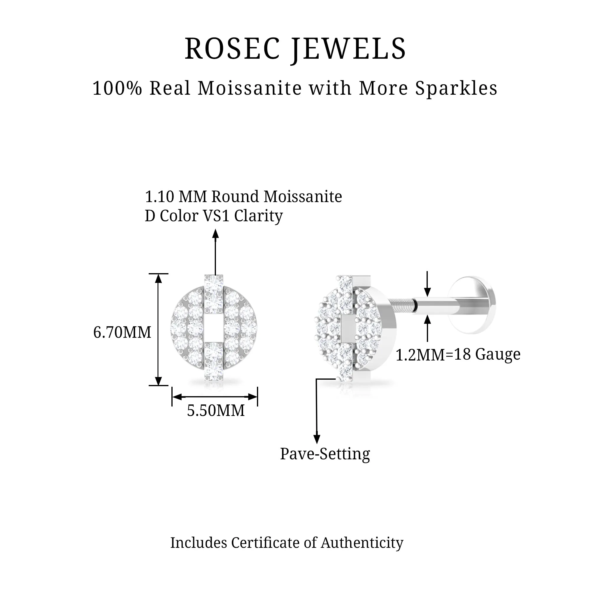 Moissanite Unique Cartilage Earring in Gold