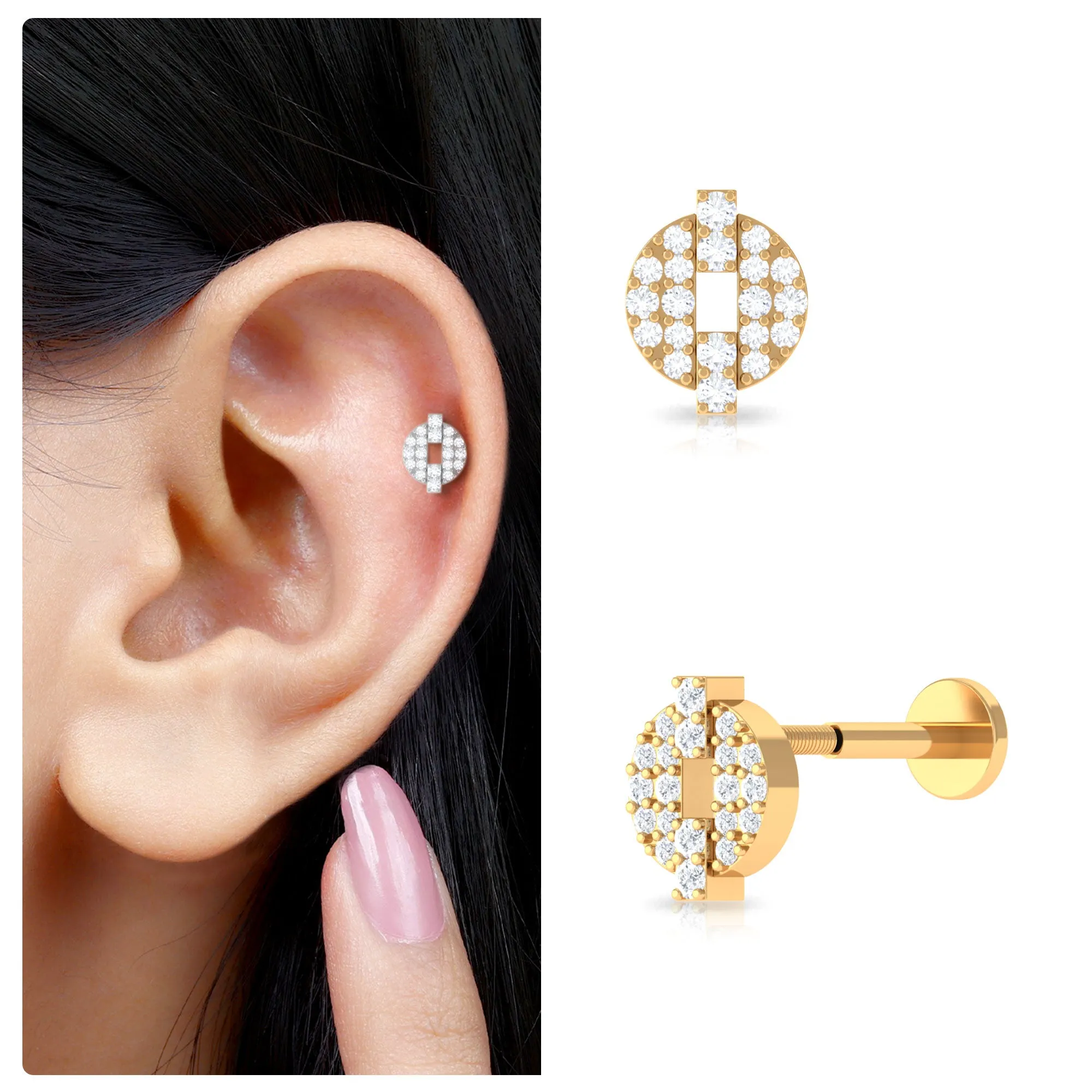 Moissanite Unique Cartilage Earring in Gold