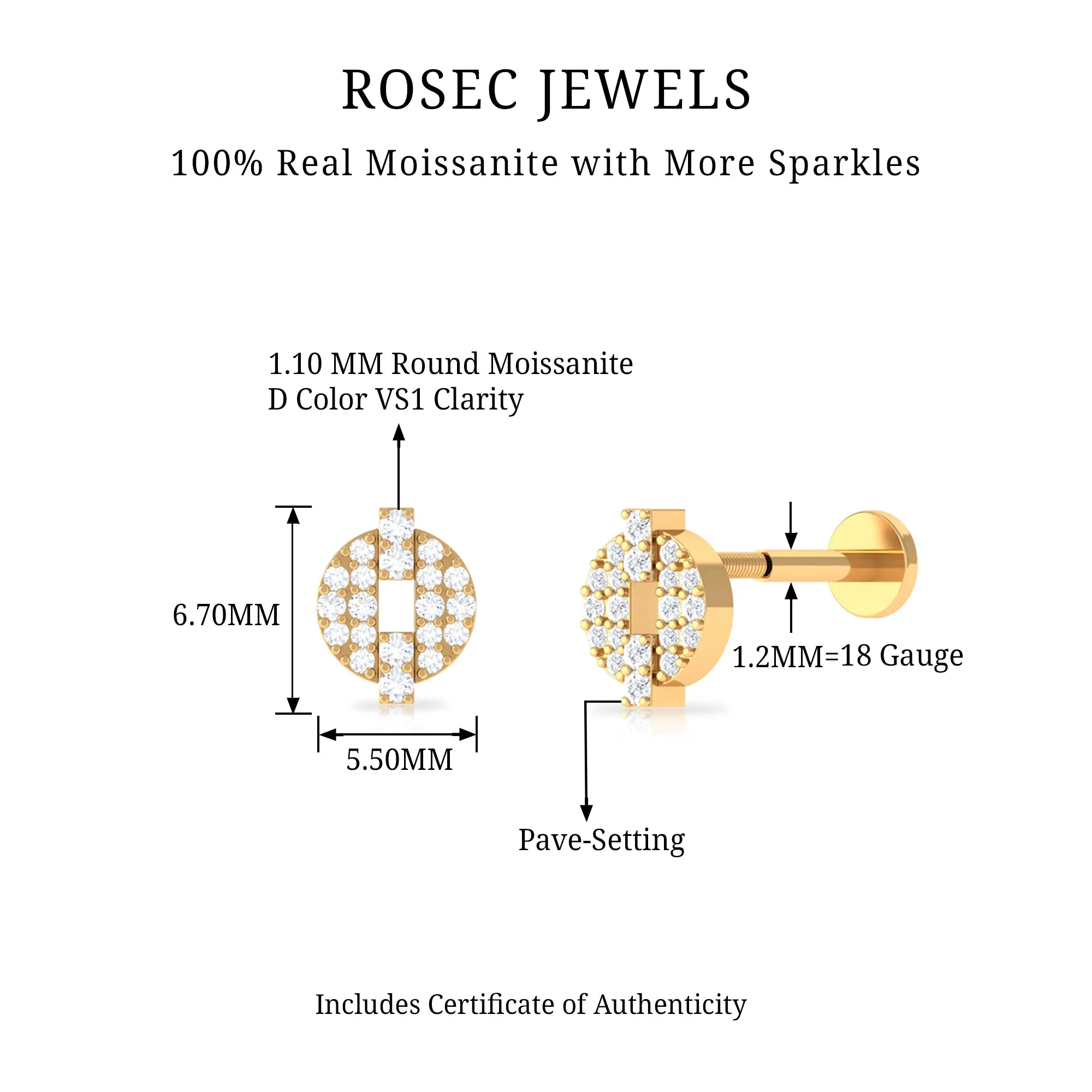 Moissanite Unique Cartilage Earring in Gold