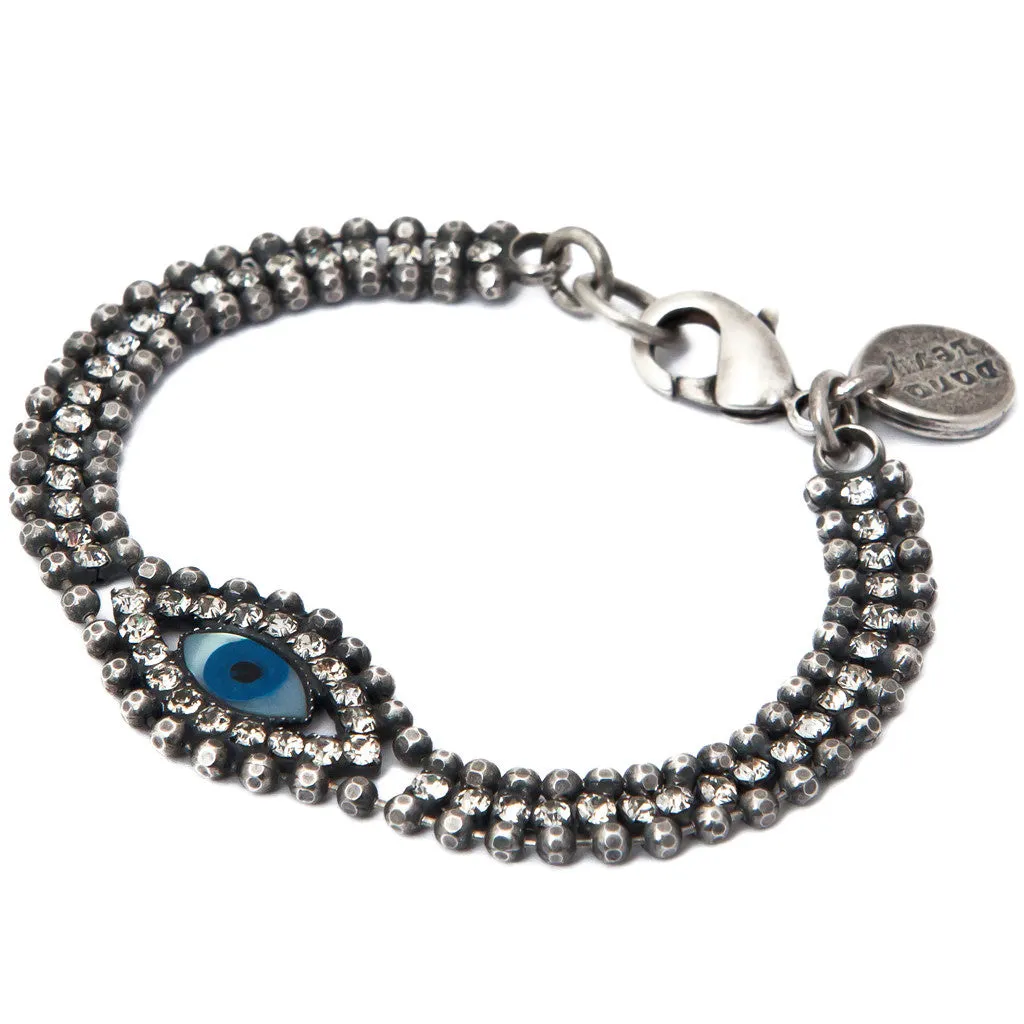 Mother of Pearl Evil Eye Swarovski Crystal Ball Chain Bracelet