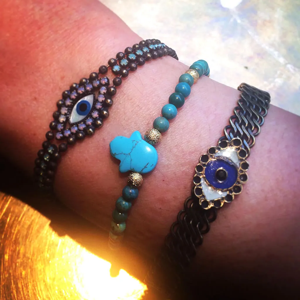 Mother of Pearl Evil Eye Swarovski Crystal Ball Chain Bracelet