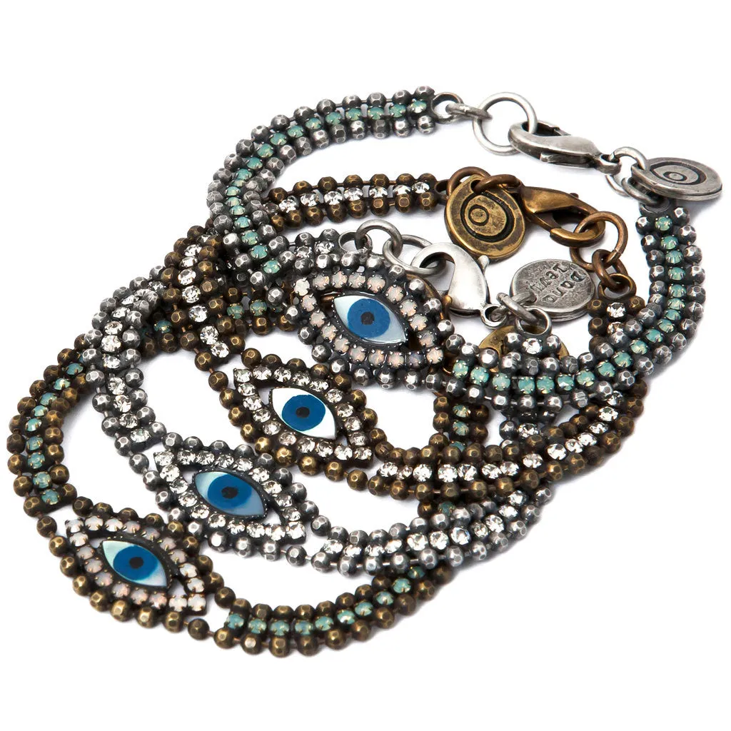 Mother of Pearl Evil Eye Swarovski Crystal Ball Chain Bracelet