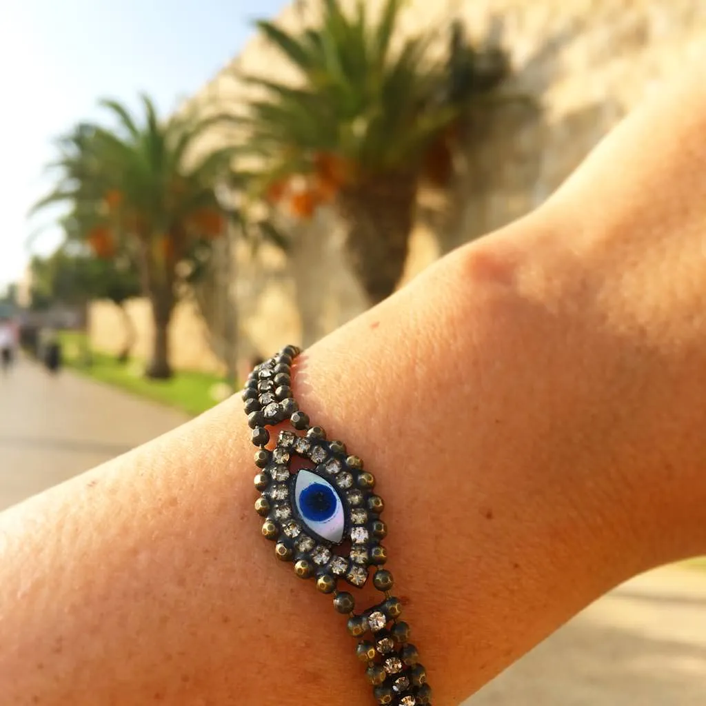 Mother of Pearl Evil Eye Swarovski Crystal Ball Chain Bracelet