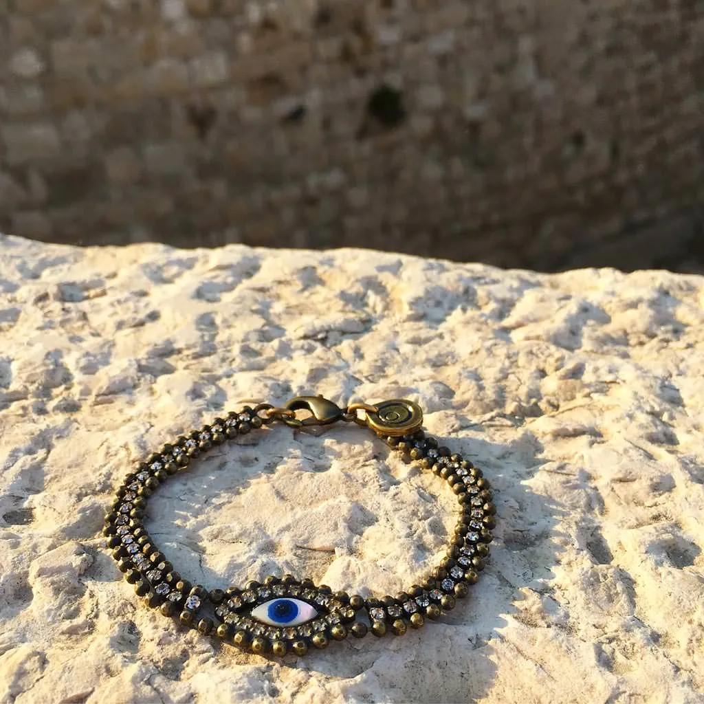 Mother of Pearl Evil Eye Swarovski Crystal Ball Chain Bracelet