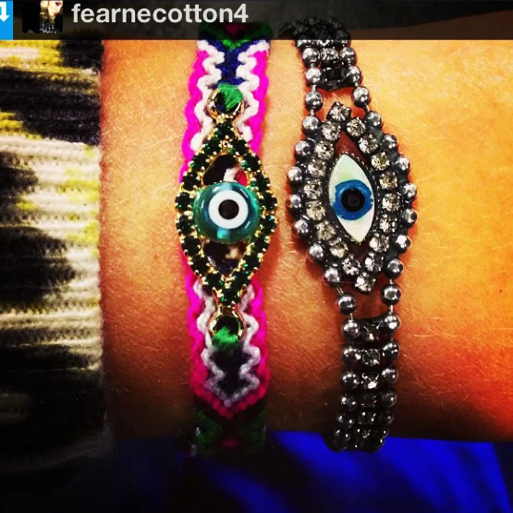 Mother of Pearl Evil Eye Swarovski Crystal Ball Chain Bracelet