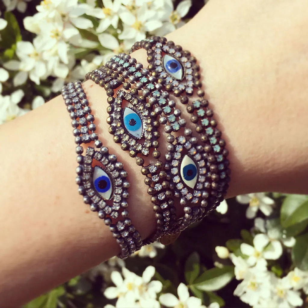 Mother of Pearl Evil Eye Swarovski Crystal Ball Chain Bracelet