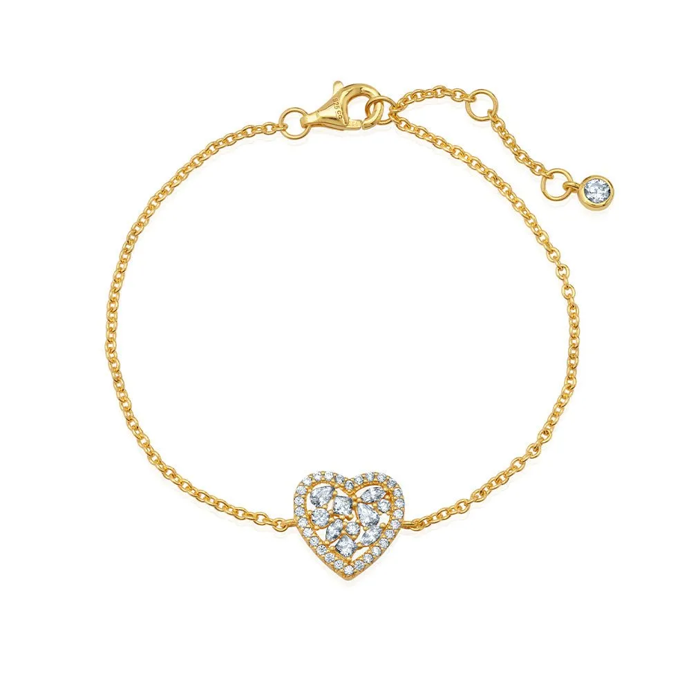 Multicut Pave Heart Shaped 7'' Extending Bracelet