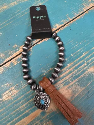 Navajo pearl Bracelet with Concho & brown Tassle