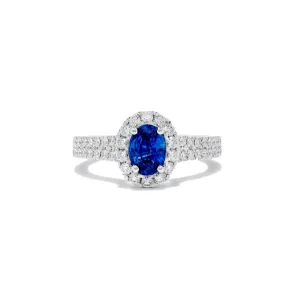 Oval Blue Sapphire and White Diamond Ring