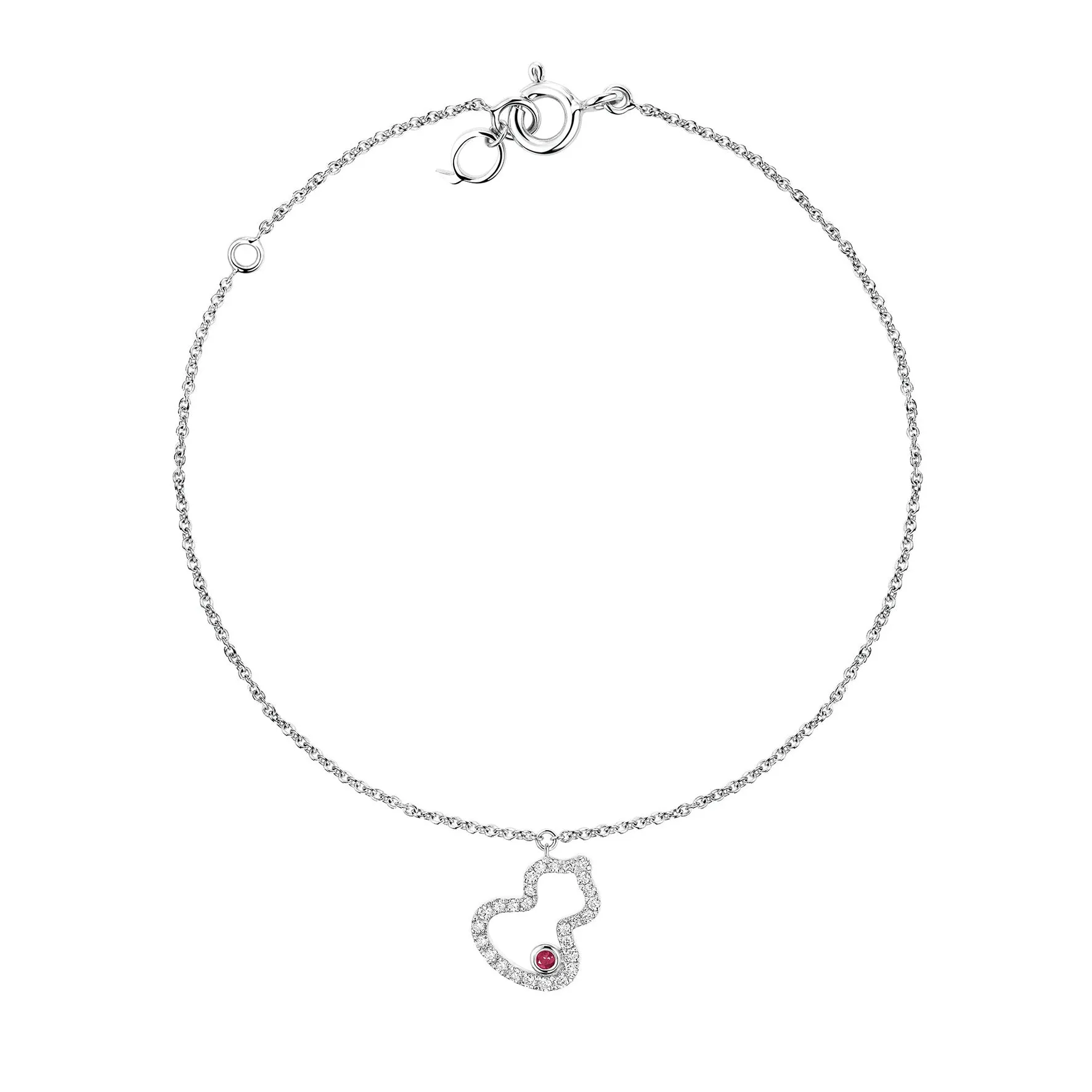 Petite Wulu bracelet in 18K white gold with diamonds and ruby
