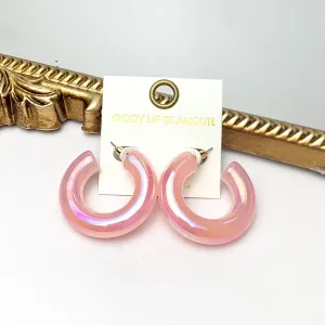 Rainbow Hour Iridescent Chunky Hoop Earrings in Pink