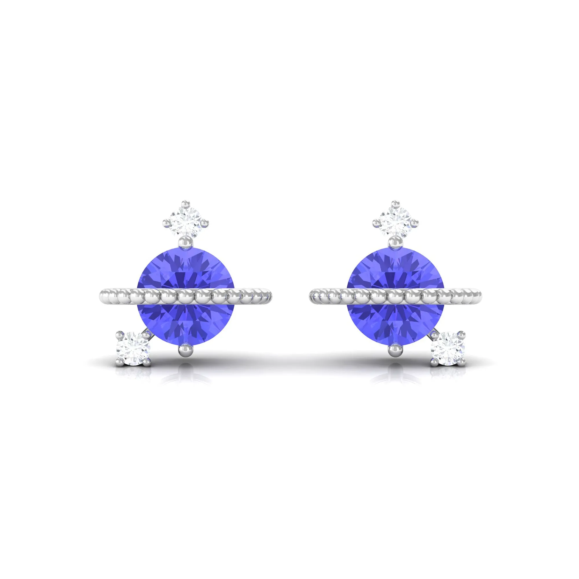 Real Tanzanite and Diamond Celestial Stud Earrings