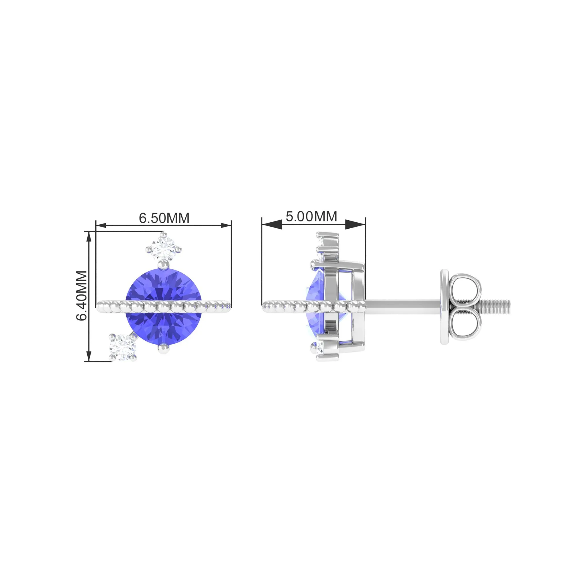 Real Tanzanite and Diamond Celestial Stud Earrings