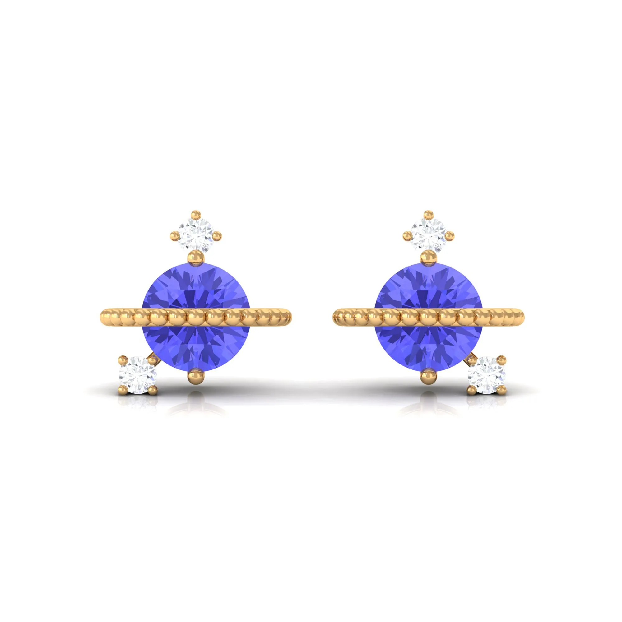 Real Tanzanite and Diamond Celestial Stud Earrings