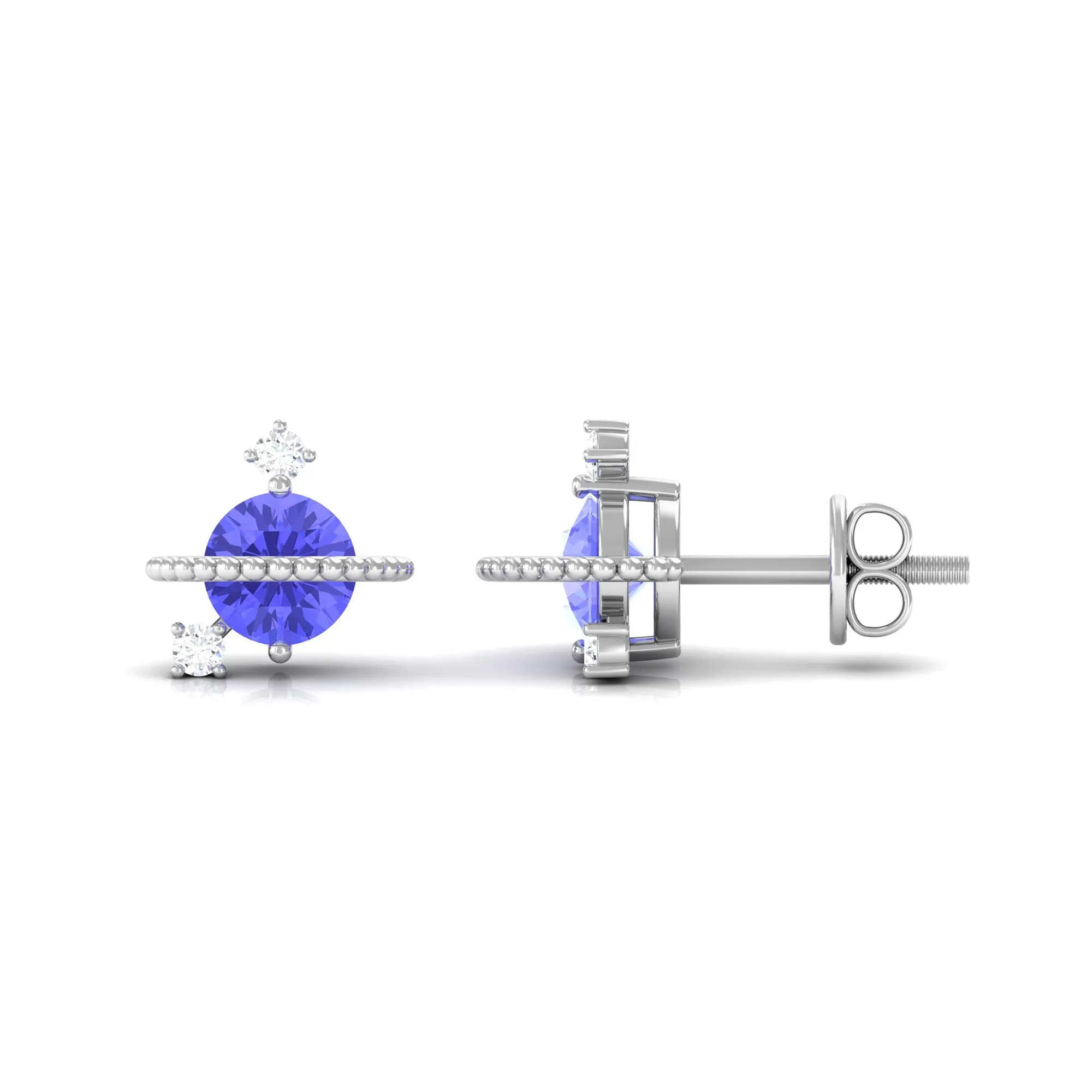 Real Tanzanite and Diamond Celestial Stud Earrings