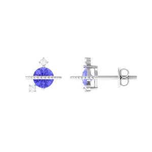 Real Tanzanite and Diamond Celestial Stud Earrings