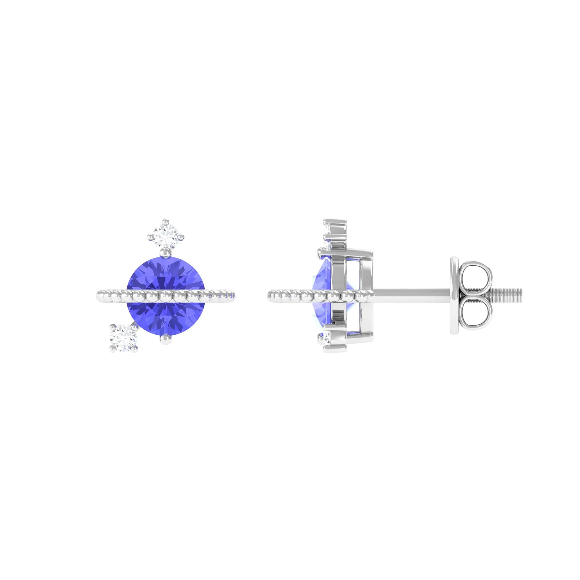 Real Tanzanite and Diamond Celestial Stud Earrings